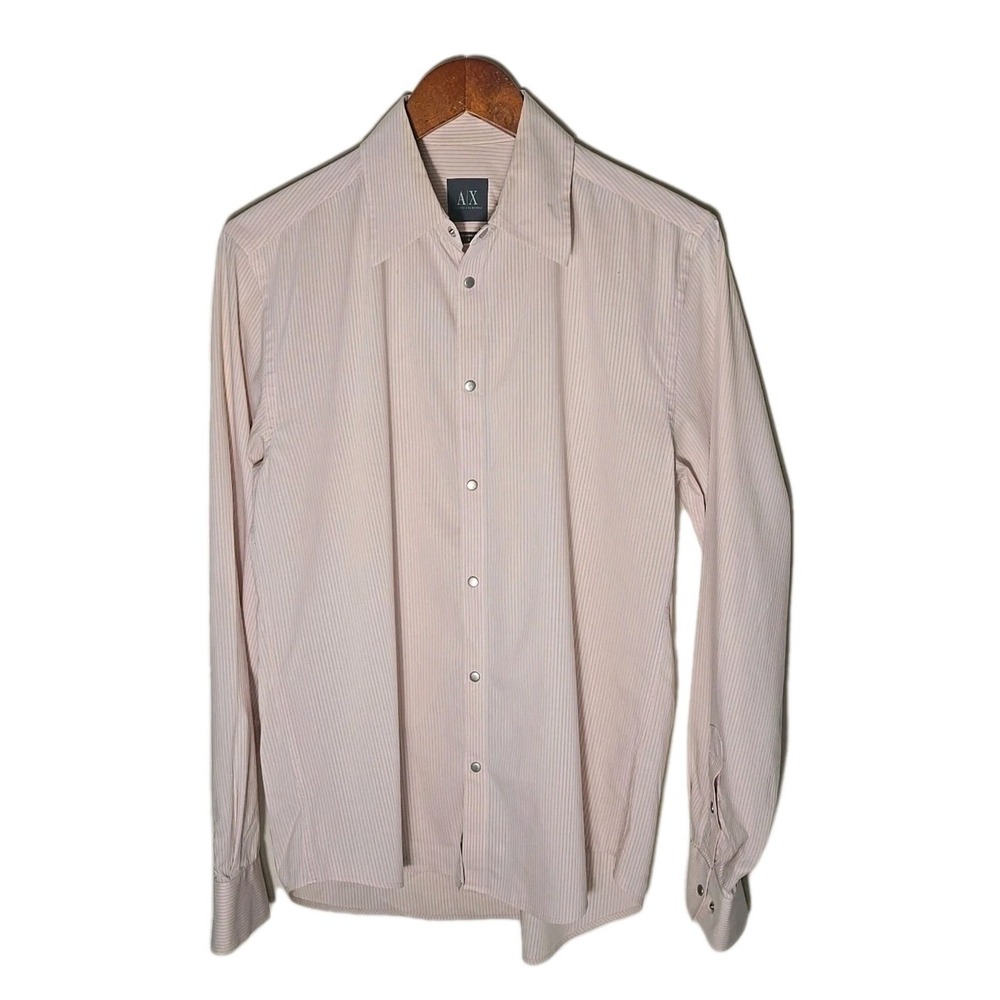 AX ARMANI EXCHANGE Shirt Mens S Striped Slim Fit Long Sleeve Button Up White Blu